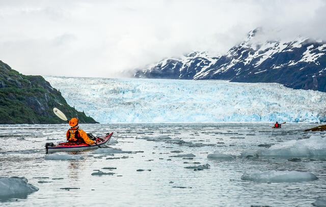 Kayakers at a Tidewater Glacier print